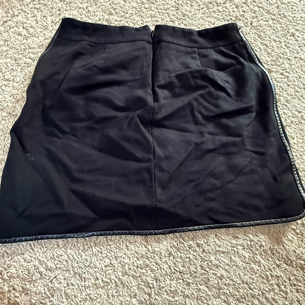 White House Black Market Black Mini Skirt with Leather Trim - Picture 3 of 4